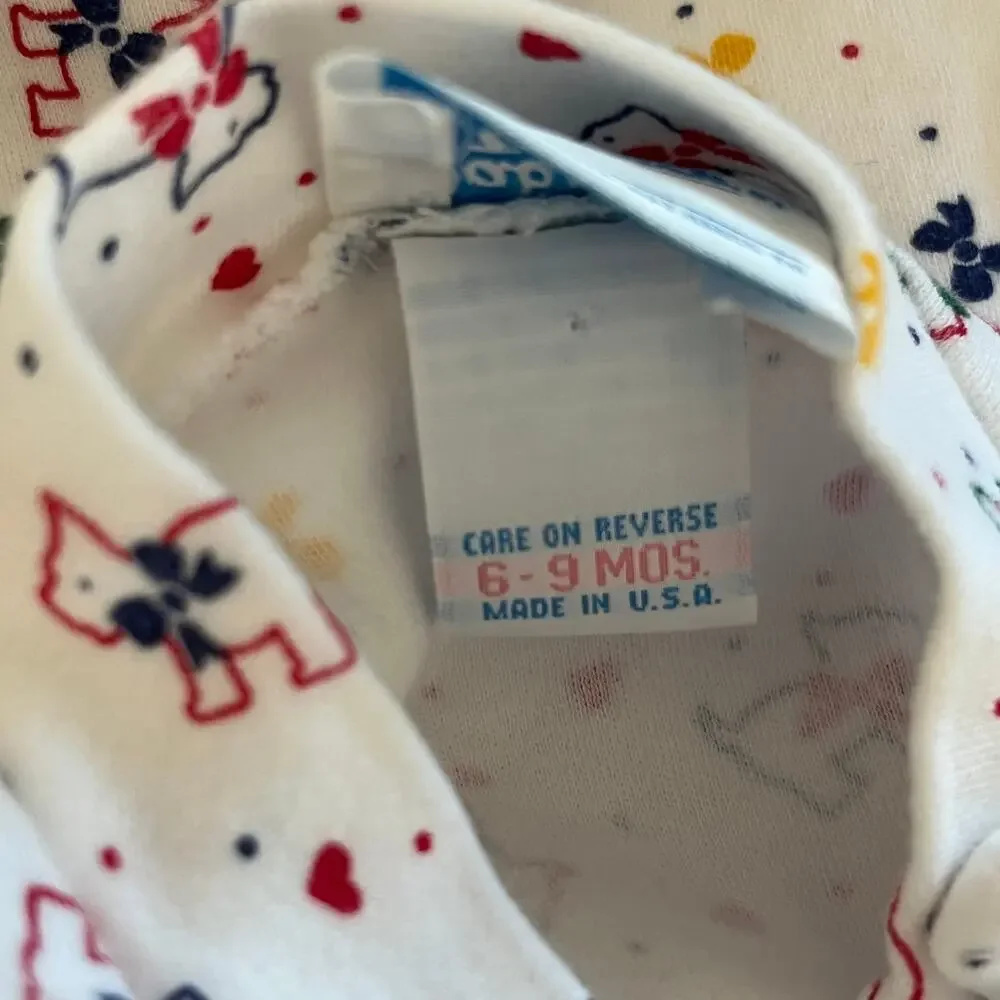 Vintage Baby OshKosh B’gosh Bodysuit Scottie Dog Hearts Valentine 6–9 Months